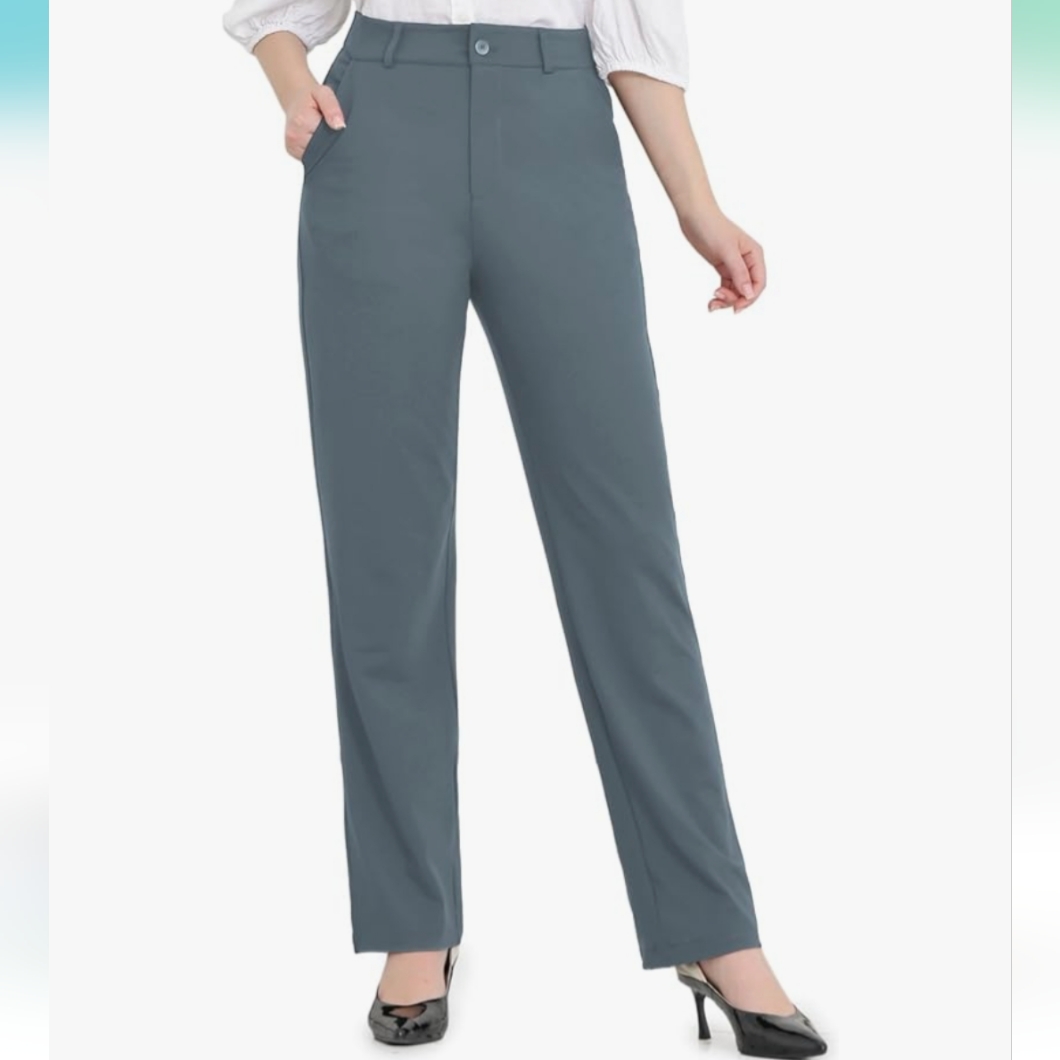 High-Waisted Straight-Legged Tummy-Control Dress Pants For Women Size Large 8-10